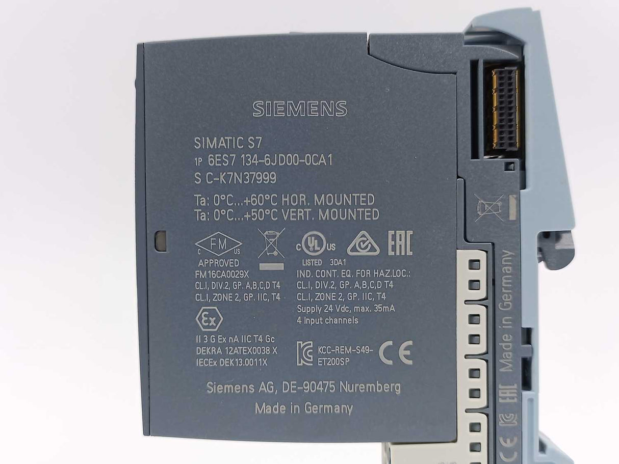 Siemens 6ES7134-6JD00-0CA1 Analog input module w/ 6ES7193-6BP00-0DA1