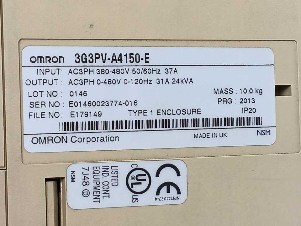 OMRON 3G3PV-A4150-E Variable Frequency Drive w/ Digital Operator Control