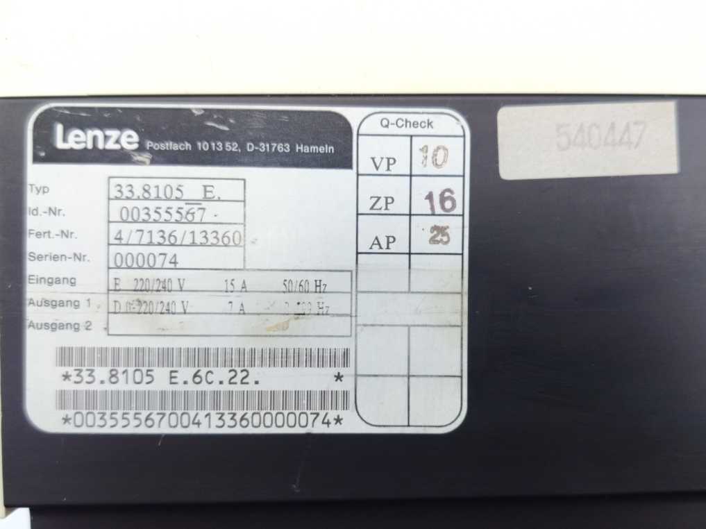 LENZE 00355567 8100 Series Frequency Inverter / AC Motor Drive