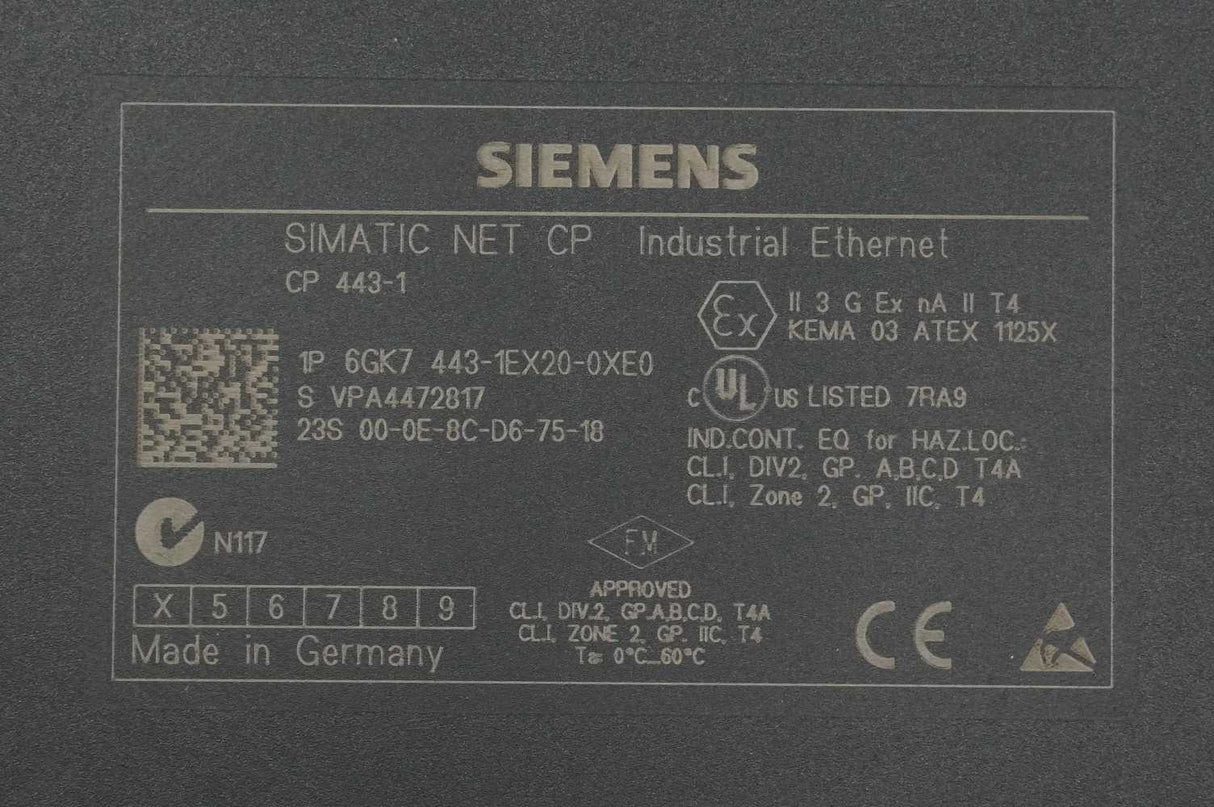 Siemens 6GK7 443-1EX20-0XE0 SIMATIC NET CP 443-1 Industrial Ethernet