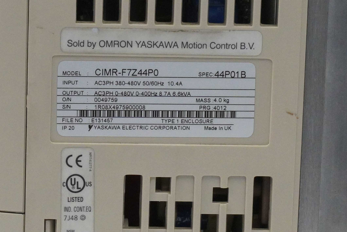 Omron Yaskawa CIMR-F7Z44P0 Varispeed F7 Frequency Inverter (VFD)