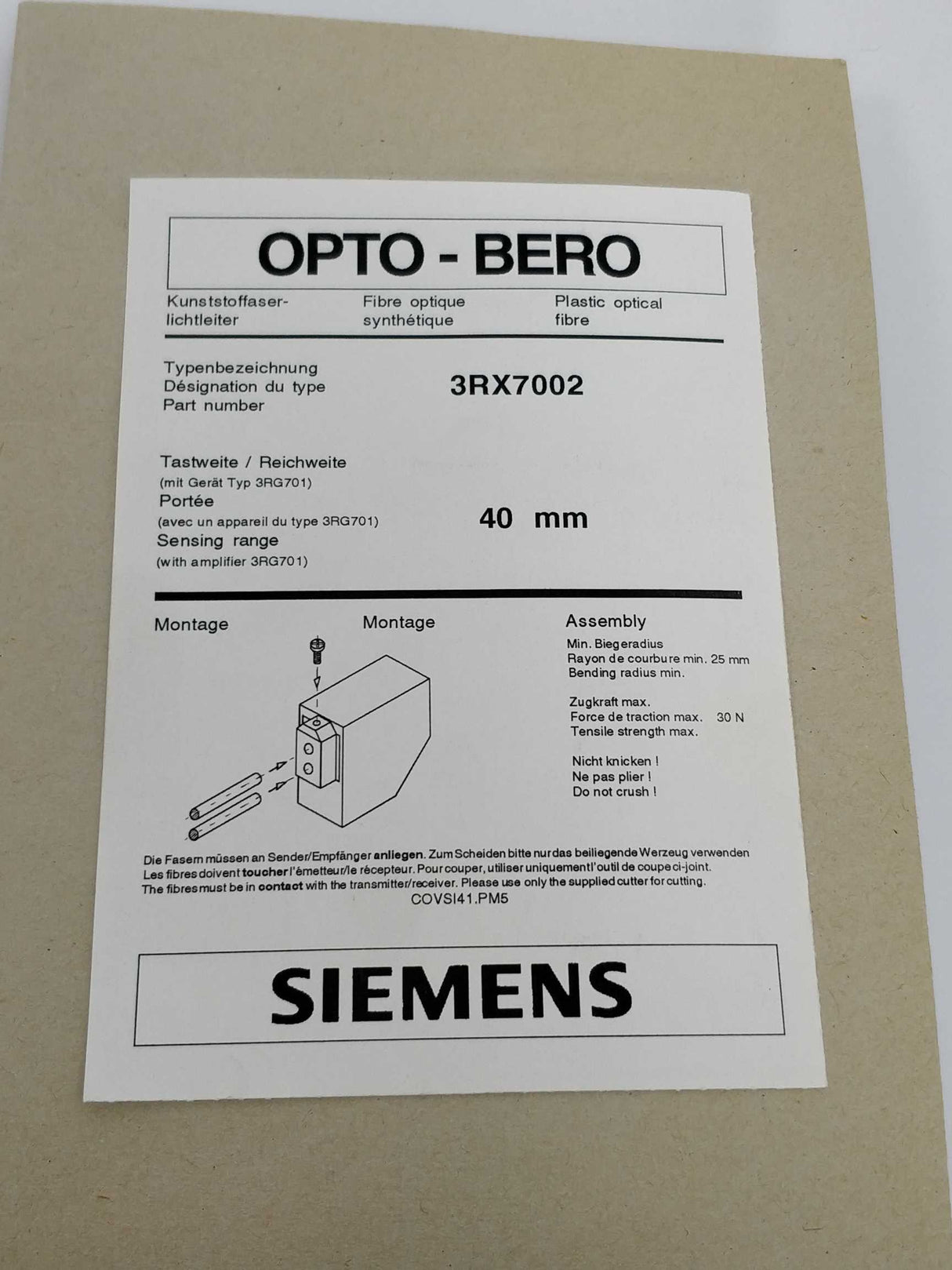 Siemens 3RX7002 PLASTIC FIBRE-OPTIC CABLE