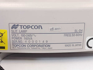 TOPCON SL-D4 Slit Lamp 100-240V w/ CHR-4 Chin Rest