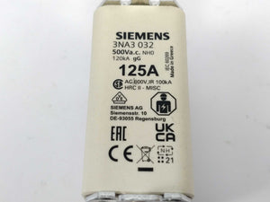 Siemens 3NA3032 LV HRC fuse element 125 A 500 V NH0 3 Pcs.