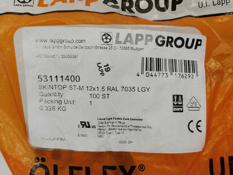 Lapp 53111400 SKINTOP ST-M 12x1.5 RAL 7035 LGY cable gland 100pcs