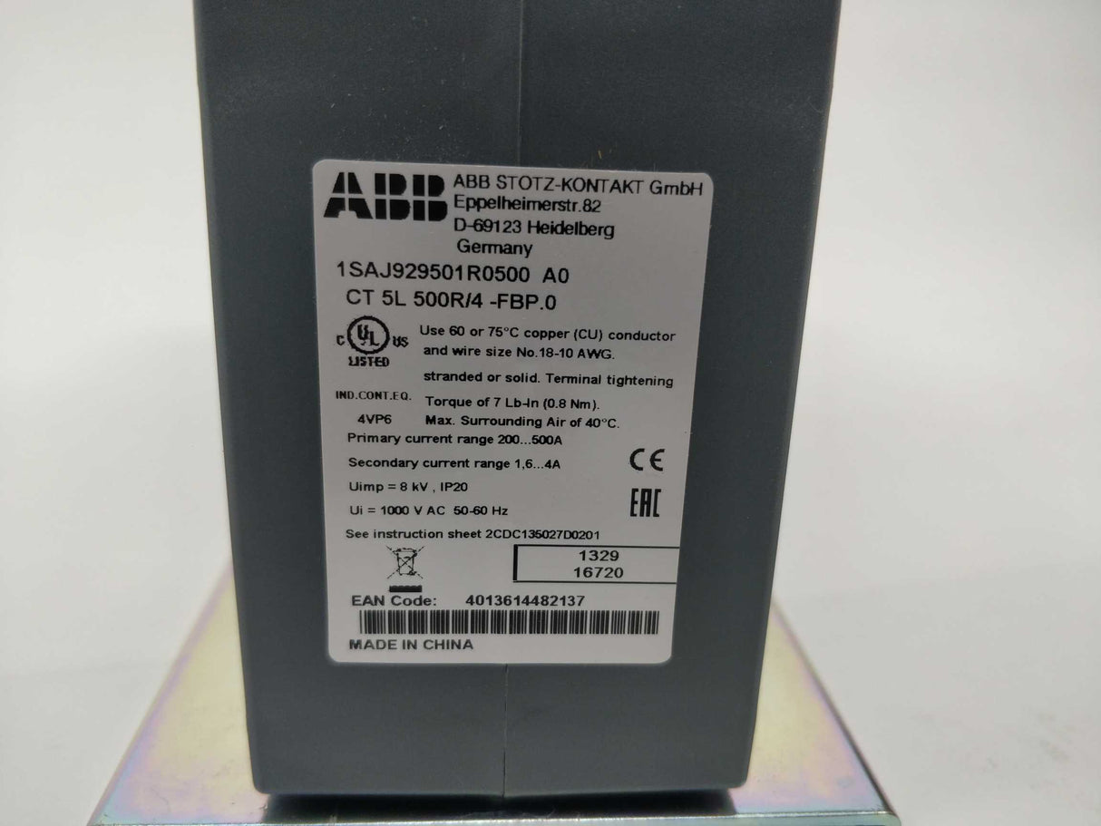 ABB 1SAJ929501R0500 CT5L500R/4, 3-Phase Current Transformer