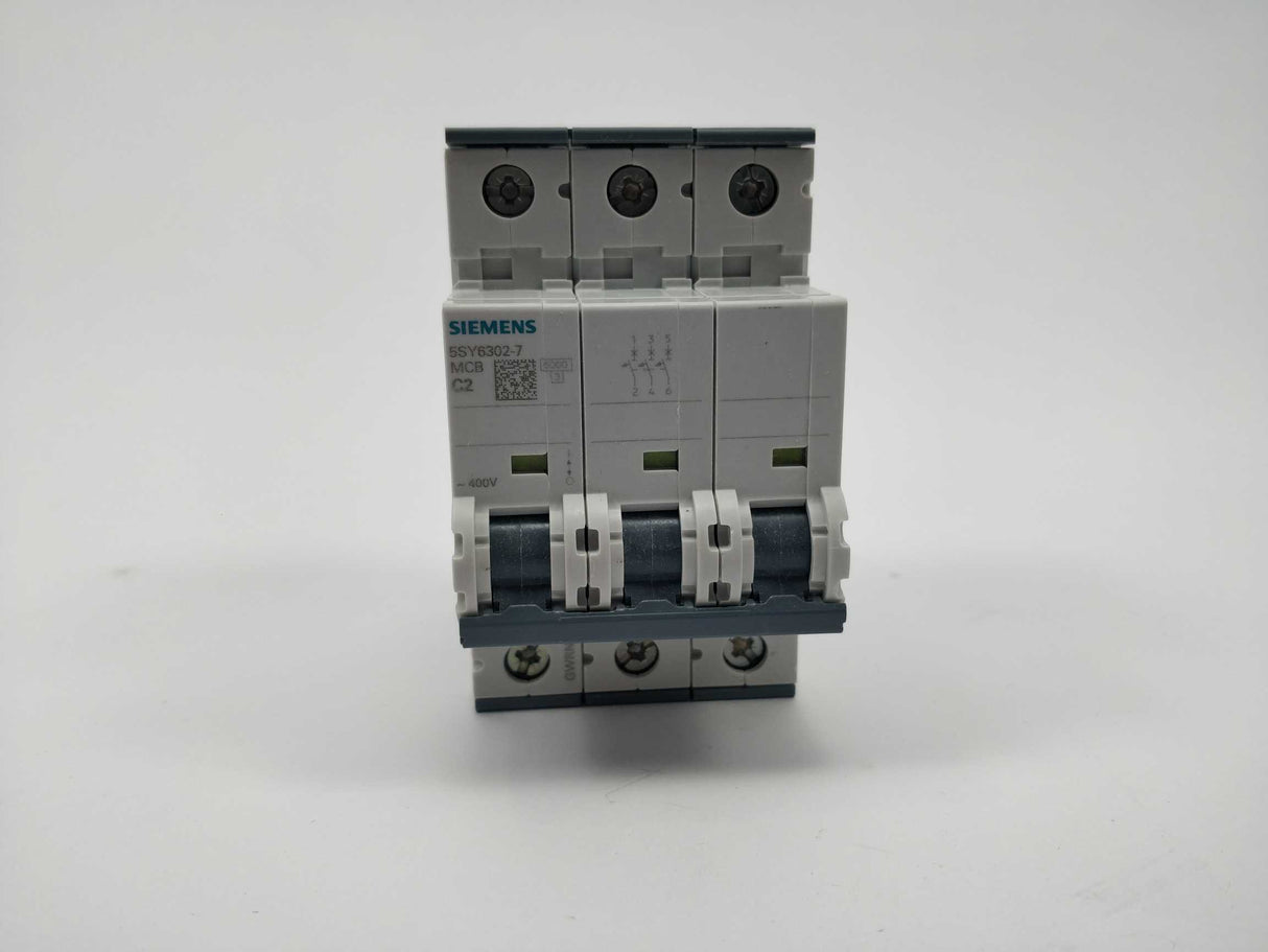 Siemens 5SY6302-7 Miniature Circuit Breaker 400V 6kA 3-pole.  C2 A