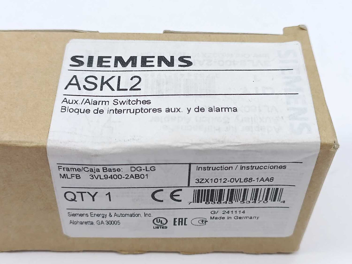 Siemens 3VL9400-2AB01 Aux/Alarm switches