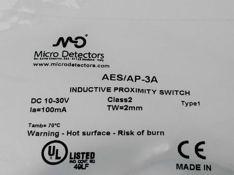 Micro Detectors AES/AP-3A Inductive Proximity Switch 10-30V