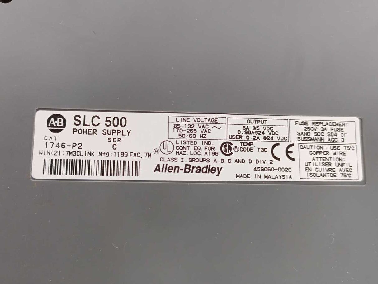 AB 1746-P2 SER C SLC500 Power Supply + 1746-A7 SER B 7-Slot Rack
