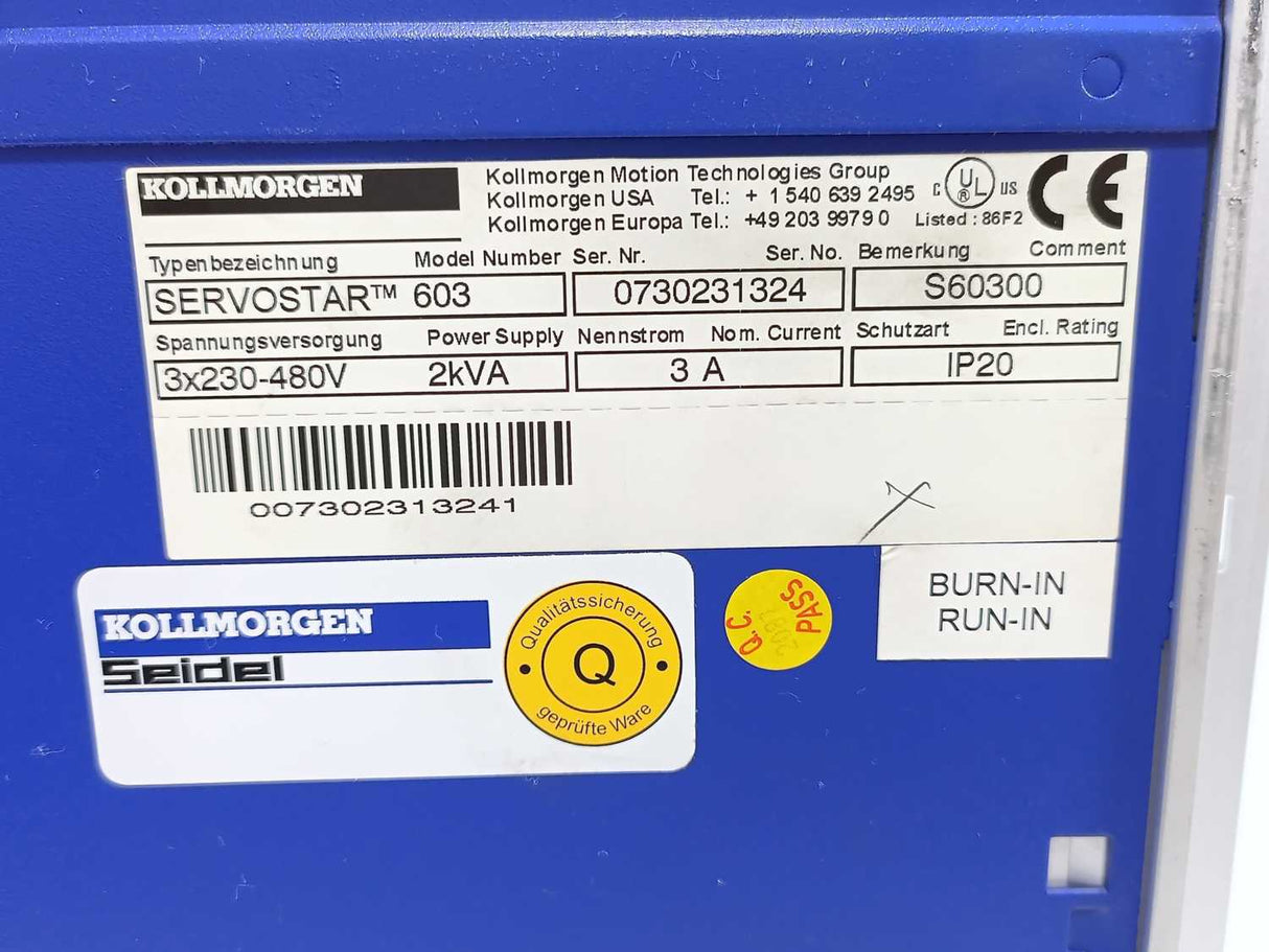 KOLLMORGEN SERVOSTAR 603 Seidel Servo Drive S60300