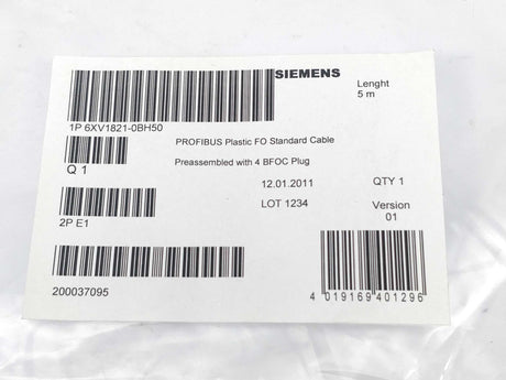 Siemens 6XV1821-0BH50 Plastic Fiber Optic 4 BFO Cconnector 5m, Ver.01