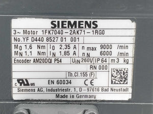 Siemens 1FK7040-2AK71-1RG0 SIMOTICS S 3~ synchronous motor