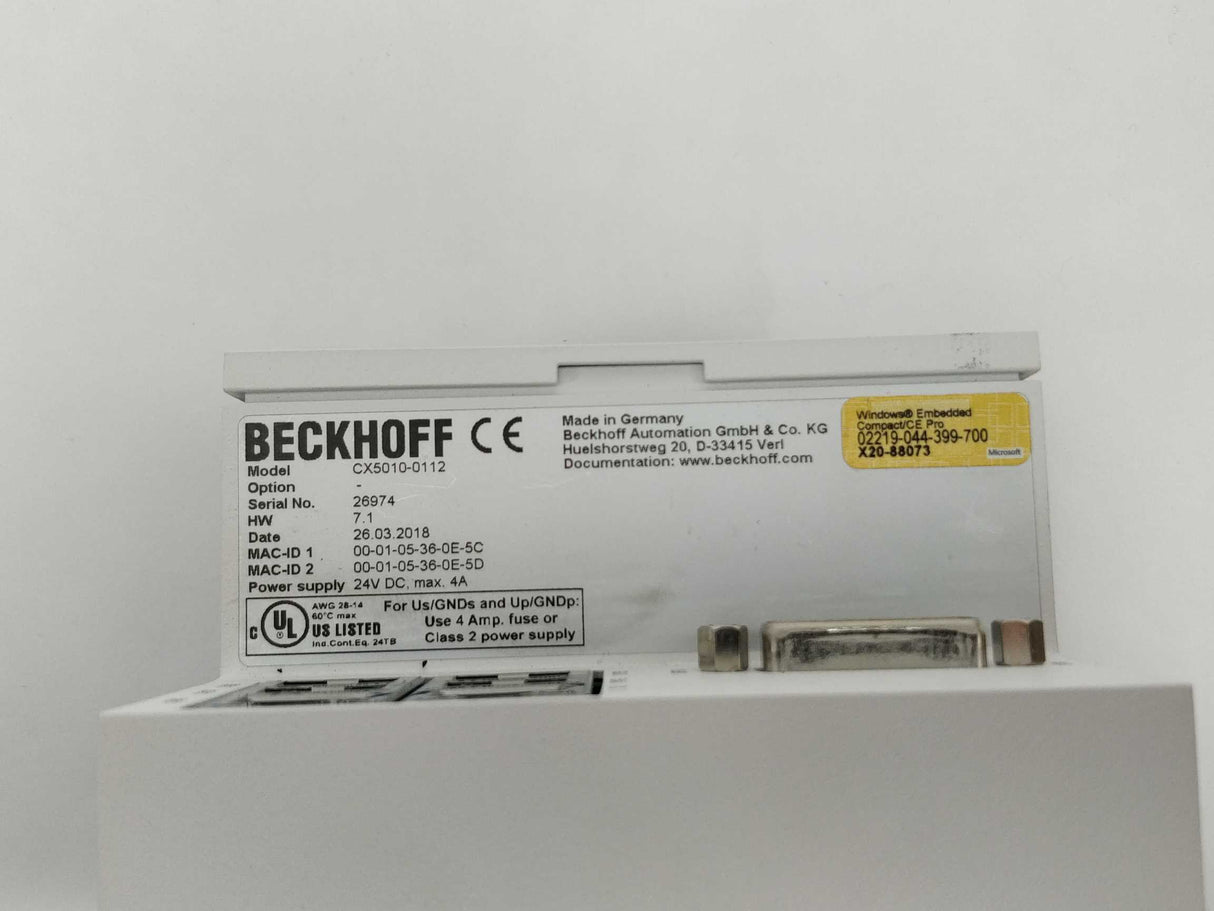 Beckhoff CX5010-0112 Embedded PC with Intel Atom® processor