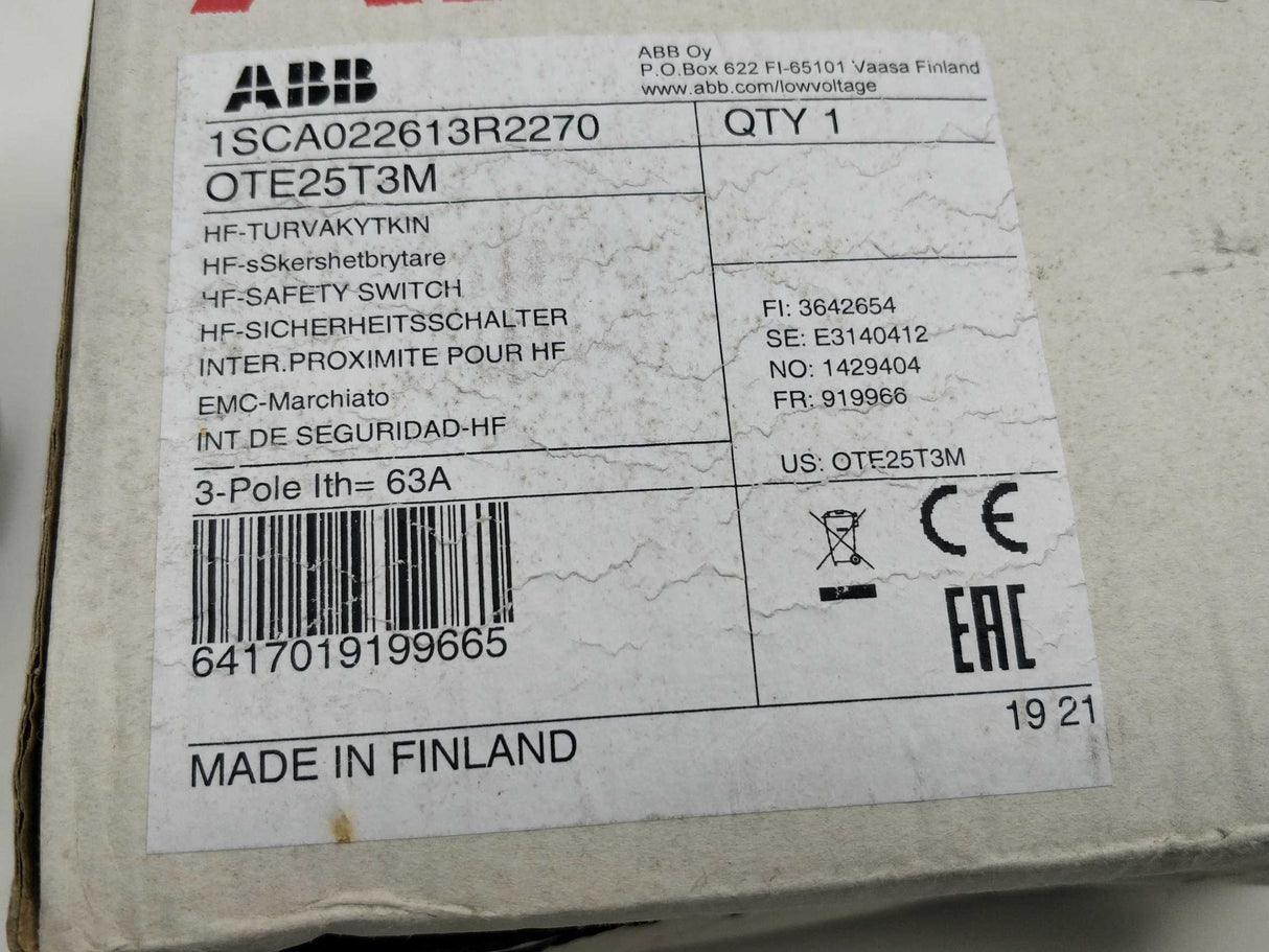 ABB 1SCA022613R2270 OTE25T3M EMC safety switch