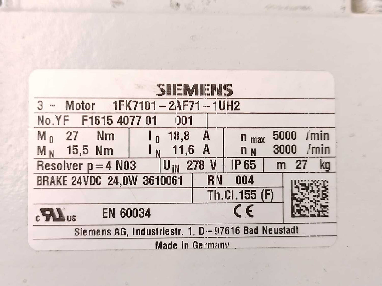 Siemens 1FK7101-2AF71-1UH2 Synchronous motor