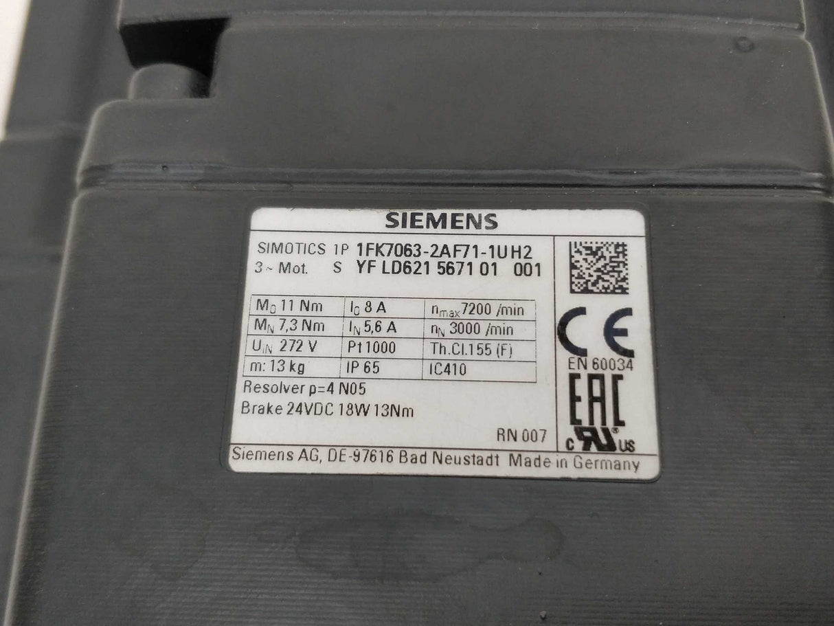 Siemens 1FK7063-2AF71-1UH2 SIMOTICS S synchronous motor
