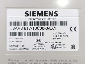 Siemens 6AV3617-1JC00-0AX1 SIMATIC Operator Panel OP 17/PP