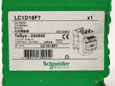 Schneider Electric LC1D18F7 IEC contactor TeSys Deca Nonreversing