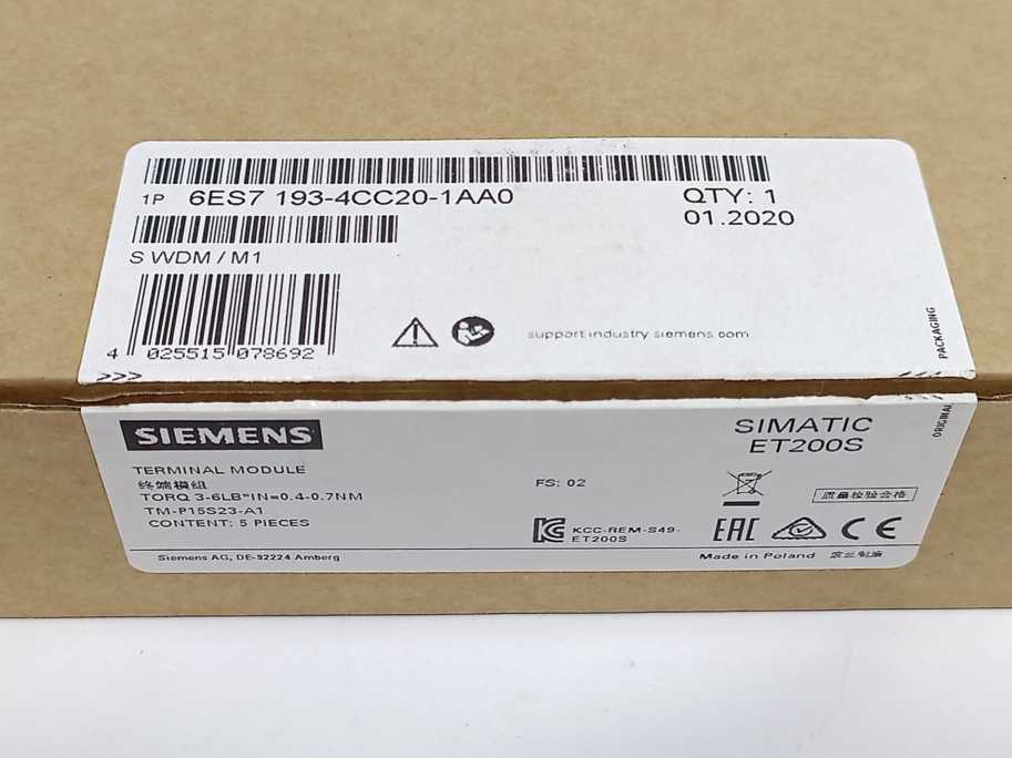 Siemens 6ES7193-4CC20-1AA0 SIMATIC ET 200S Terminal Module Batch 5 pcs.