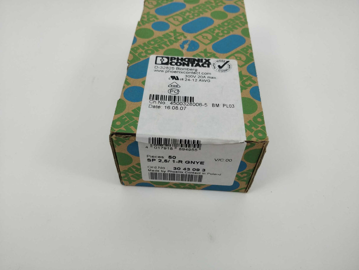 Phoenix Contact 3043093 SP 2,5/ 1-R GNYE 38 Pcs.