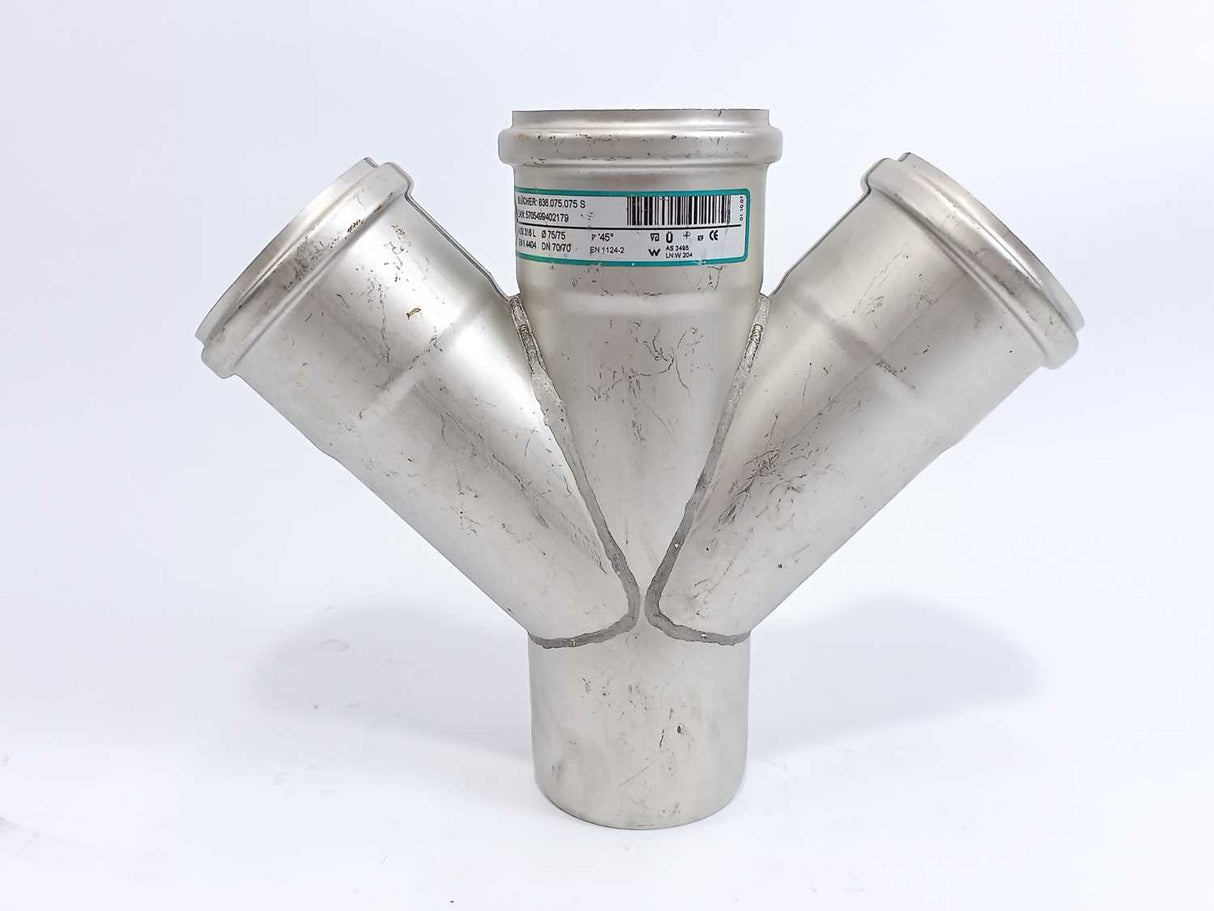 Blucher 836.075.075 S Double Branch Pipe, Pipe: Ø75 mm. Branch pipe: Ø75 mm