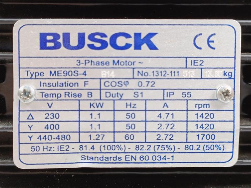 BUSCK ME90S-4B14 3-Phase Motor 1,1kW w/ Marel Gearbox