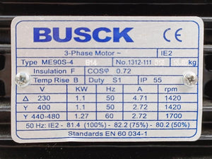 BUSCK ME90S-4B14 3-Phase Motor 1,1kW w/ Marel Gearbox
