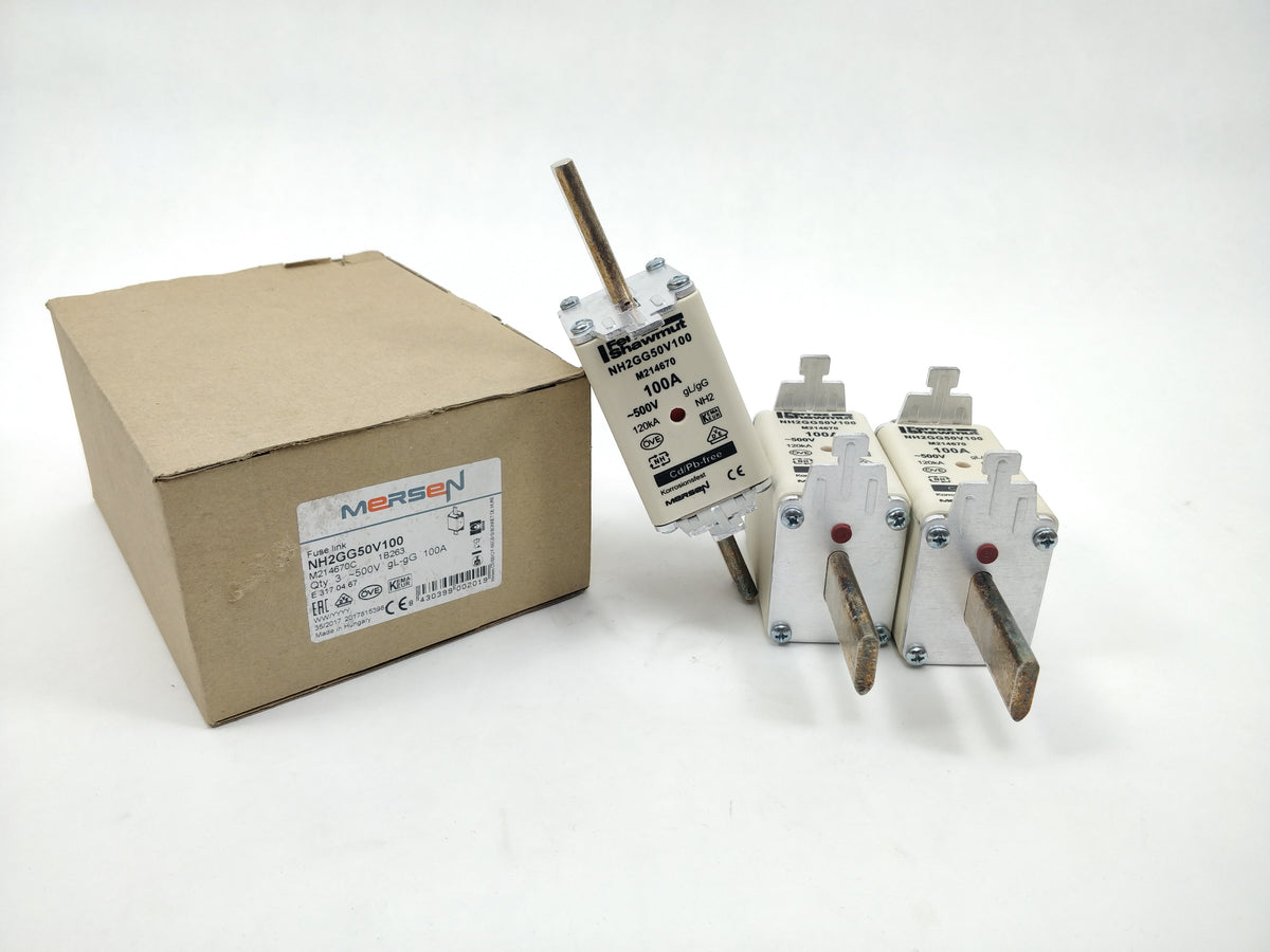 Mersen NH2GG50V100 Fuse Link, M214670C. 100A. 3 Pcs