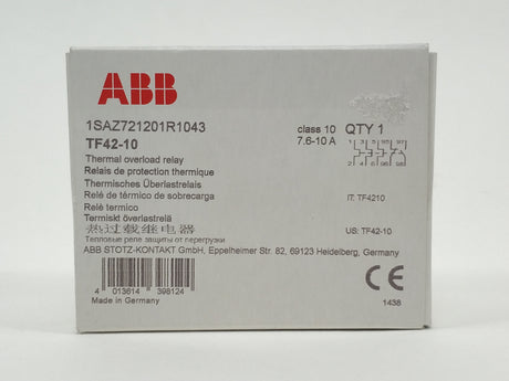 Abb 1SAZ721201R1043 TF42-10 Thermal Overload Relay 7.6 - 10 A