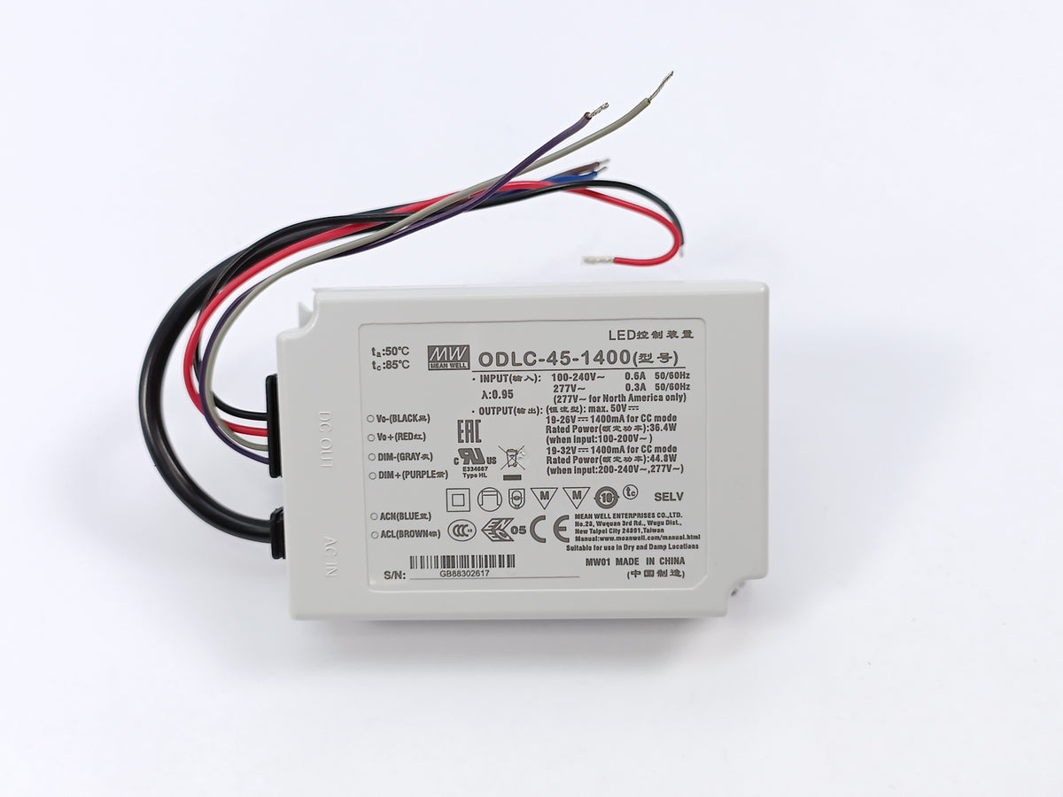 MeanWell ODLC-45-1400 Input range 90-295VAC; Output 32VDC at 1.4A