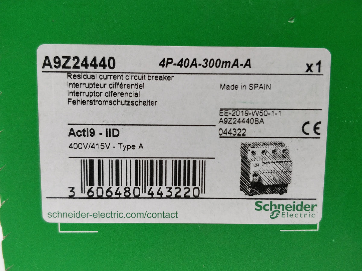 Schneider Electric A9Z24440 Residual Current Circuit Breaker 400V/415V