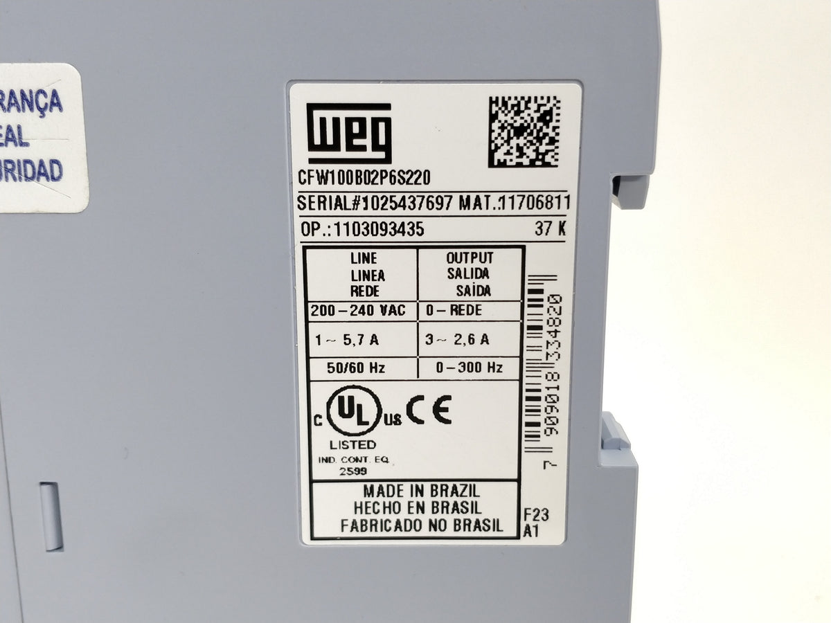 Weg 11706811 CFW100B02P6S220 Drive w/ 11722753