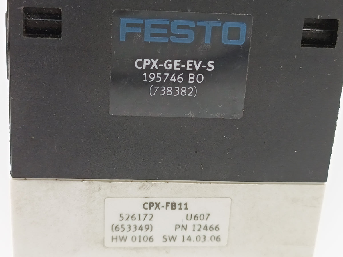 Festo 526172 CPX-FB11 Bus node w/ 195746 CPX-GE-EV-S Interlinking block