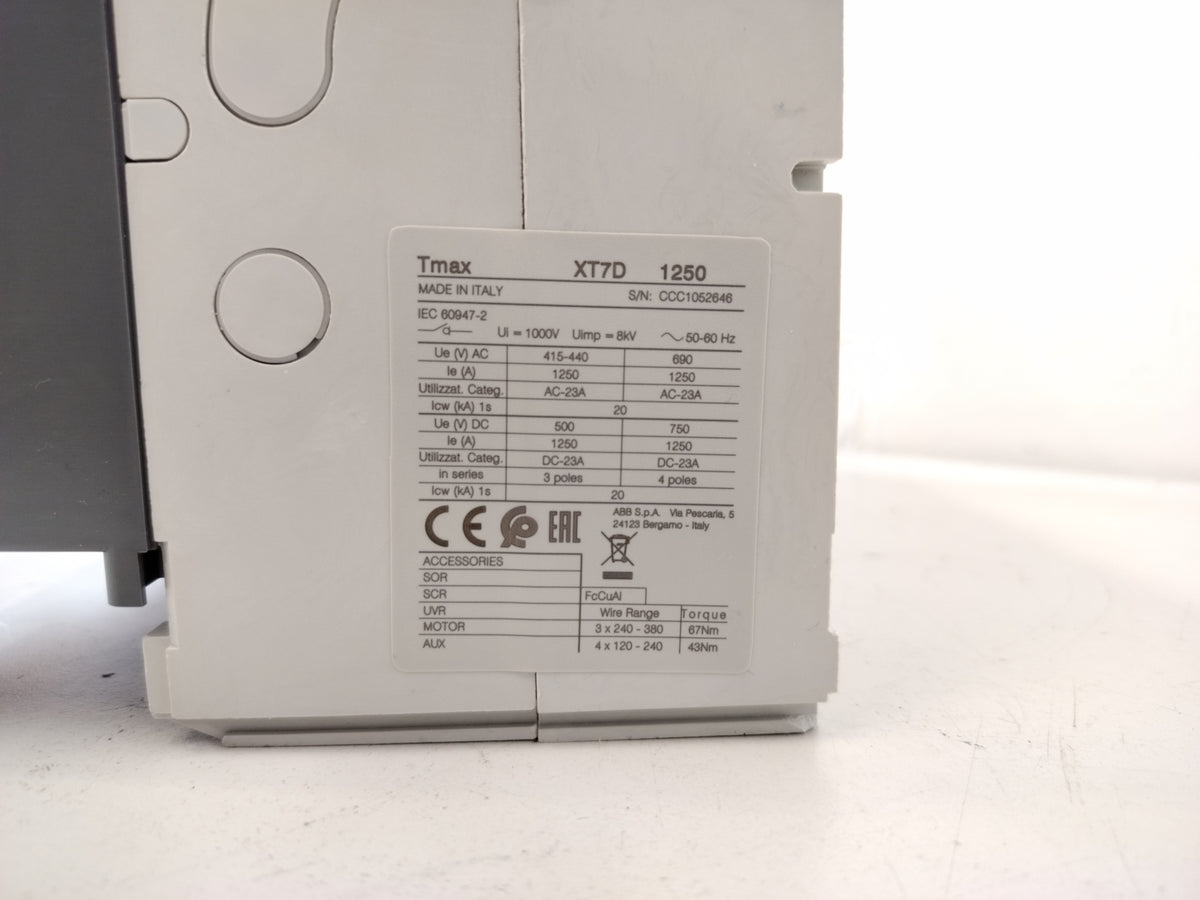Abb SACE TMAX XT7 D 1250 Circuit Breaker